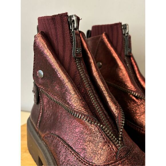 Sam Edelman Women's Linds Metallic Zip Folded Shaft Chelsea Boots Red Size 6 - Picture 5 of 9